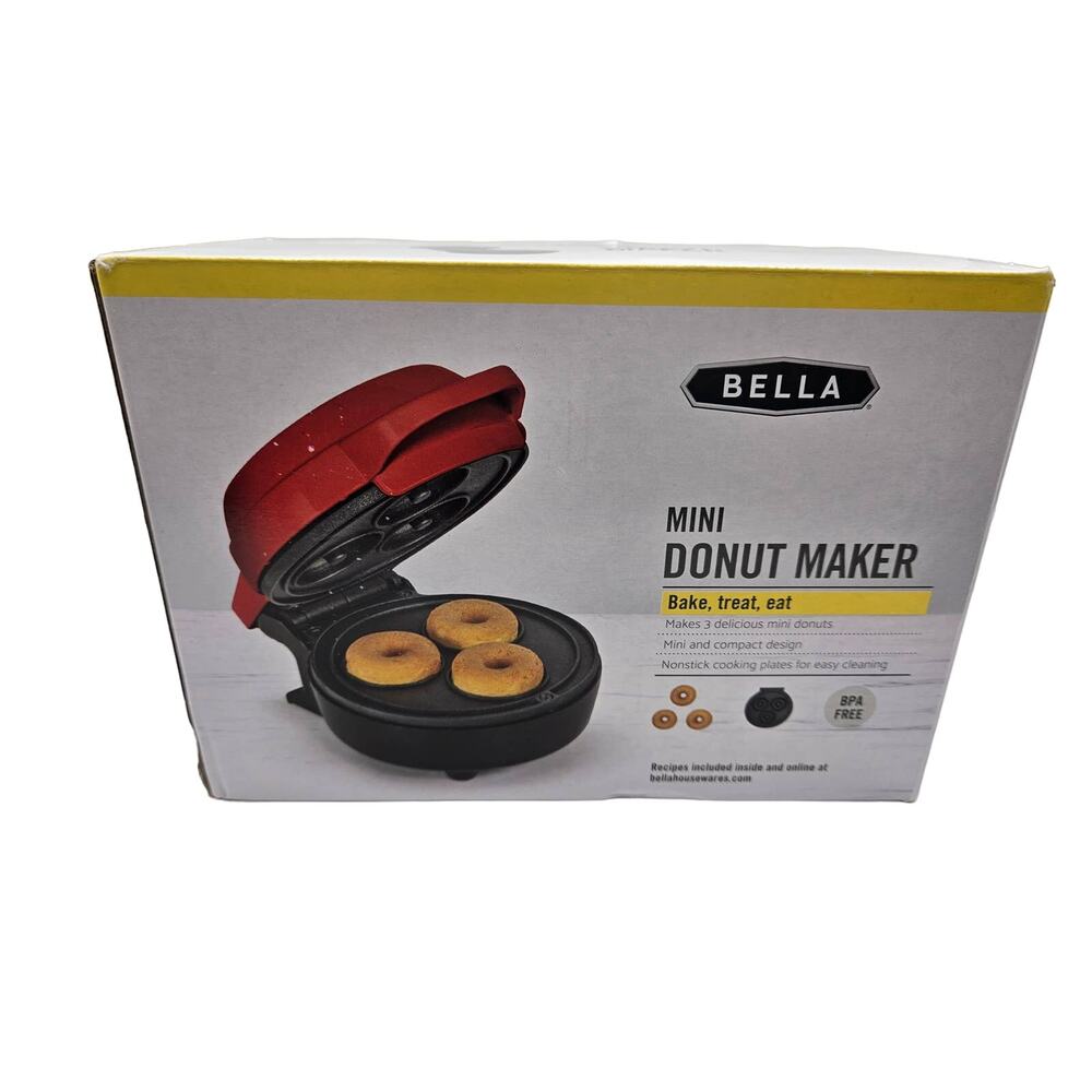 Bella‎ Red Mini 3 Donut Maker Bake Treat Eat Nonstick Coated 350 Watts NIB
